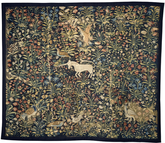 An example of Flemish tapestry, c.1500 (Victoria and Albert Museum, London). None of Scottish provenance has survived.